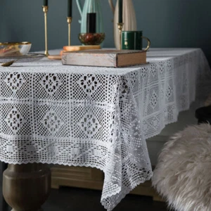 Hollow Out Knitted Crochet Tablecloth Rectangle Table Cloth Cover Decor - Picture 1 of 19