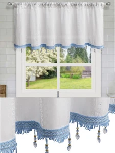 1PC WAVE WATERFALL VALANCE SWAG WINDOW CURTAIN W/TASSEL TRIM CASCADING FAUX SILK - Picture 1 of 11