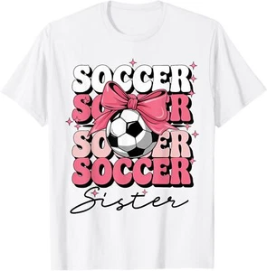 Groovy Soccer Sister Coquette Bow Soccer T-Shirt - Picture 1 of 4