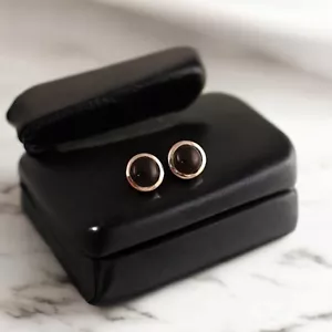 Gold Plated Silver Onyx Stud Earrings for Women Black Gemstone Handmade Jewelry - Picture 1 of 6