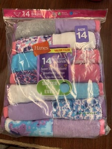 Pack Of 14 Hanes Girls Tagless Bikinis Size 14 Multicolor Cotton Underwear - Picture 1 of 5