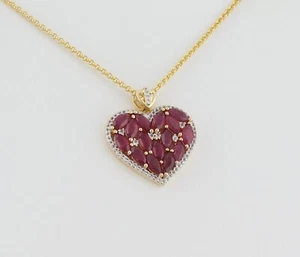 Gold Over Sterling Silver Simulated Ruby & White Topaz Heart Necklace 20" to 22" - Picture 1 of 7