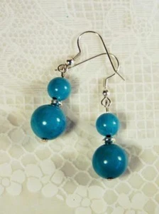 CYNTHIA LYNN "SAN JOSE" BLUE GREEN CREATED TURQUOISE BEADED SILVER DROP EARRINGS - Picture 1 of 1