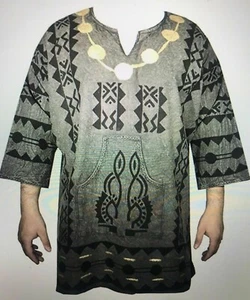 Hombres Mujeres Tela de Barro Vintage dashiki Camisa Blusa Africana Algodón Orgánico Talla Única - Imagen 1 de 4