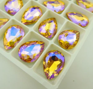 Yellow AB color Glass Rhinestone Crystal Teardrop Fancy Big Stone Size Choice - Picture 1 of 4