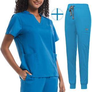 Hot Selling Nurse Hosptial Scrub Uniform Women Men Jogger Scrub Set Tops Pants