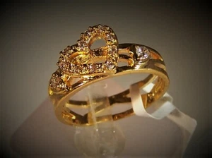 18KT GOLD PLATE w WHITE ROUND AAA GRADE CZ HEART DRESS RING SIZES 6.5 US - Picture 1 of 7