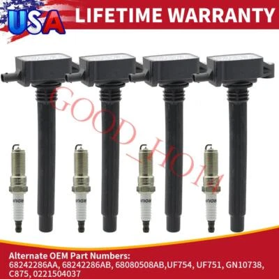 4 Energy Ignition Coil & 4 Spark Plug for 2015-2017 Jeep Renegade 2.4L I4 UF751 - Изображение 1 из 4