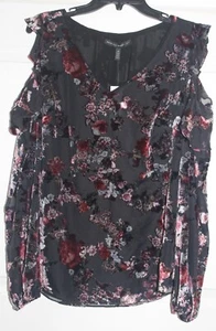 White House Black Market top size 10 nwt FLORAL Velvet Back in Romance V neck - Picture 1 of 7