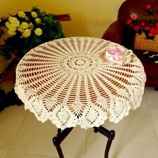 36" Vintage Hand Crochet Lace Tablecloth Round Table Topper Cover Flower Doily