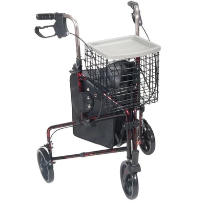 drive 3 Wheel Walker With Basket Tray Pouch Aluminum 31 to 38” Handle Height Red - Image 1 of 3