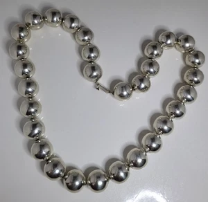 Mexico Sterling Ball Beads Necklace heavy big long 217 grams vintage - Picture 1 of 15