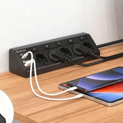 USB C Mehrfachsteckdose 5-Fach Steckdosenleiste Montierbar 2m für Schreibtisch - Bild 1 von 4
