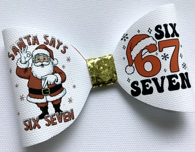 SANTA SAYS 6 7 XMAS 4" PRINTED CANVAS FABRIC BOW LOOPS TO MAKE OWN HAIR BOWS - Image 1 of 3