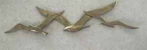 24" Vintage Brass Seagulls, Wall Hanging, Flock of 3, Ocean Sea Lake Beach Decor - Picture 1 of 7