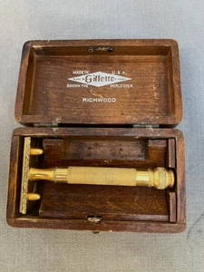 1925 Gillette New Improved Richwood Double Edge Safety Razor Gold tone WWI era - Bild 1 von 9