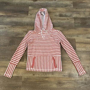 J. Crew Womens Red White Striped Hoodie Pocket XXS Coastal Nautical Beachy - Picture 1 of 11