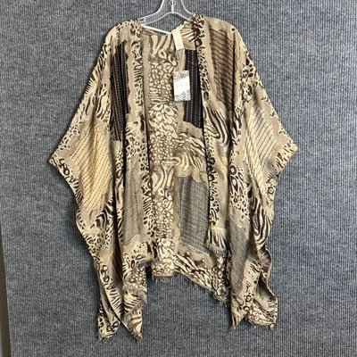 Simply Noelle Womens Wrap One Size Convertible Neutral Animal Print Boho Frayed - Image 1 of 4