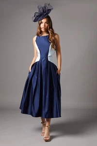 Coast Navy Fit & Flare Dress Womens Occasion Dresses - Picture 1 of 5