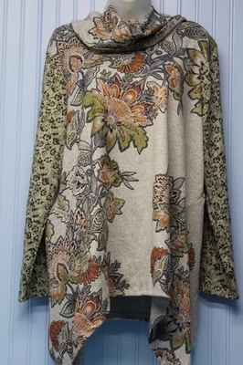 Pulôver One World cinza estampa floral gola capuz elástico manga longa 2X - Imagem 1 de 3