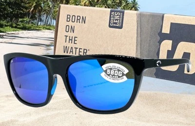 Gafas de sol COSTA DEL MAR brillantes negro/azul espejo CHEECA polarizadas 580G ¡NUEVAS! Foto 1 de 4