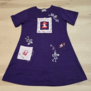 Vestido Pullover Cover Charge Cuello Redondo Púrpura Bordado Rojo Sombrero Dama Bolsillo EE. UU. - Imagen 1 de 17