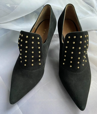 ZAPATOS ESCADA VINTAGE GAMUZA EN NEGRO TACHONADO DELANTERO TACÓN GATITO 38 ESPAÑA Foto 1 de 4