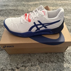 ASICS Women's Resolution 8 Tennis Size 10 White/Lapis Lazuli Blue - Picture 1 of 5
