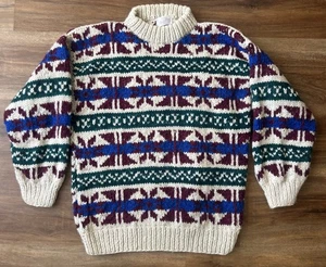 Native American Otavalo Heavy Wool Fisherman Icelandic Cable Knit Sweater Vtg - Picture 1 of 9