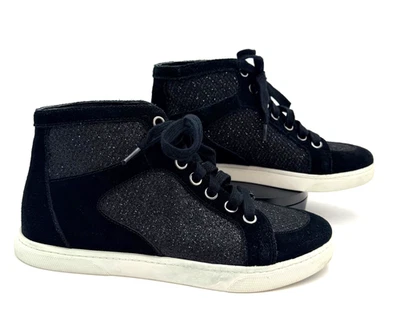 Tênis Enzo Angiolini Feminino Tamanho 6 EUA Preto High-Top Camurça/Glitter Usado - Imagem 1 de 4