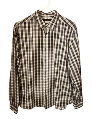 Camisa Theory Para Hombre XL Blanca Negra Marrón Gris A Cuadros Abotonada Manga Larga Informal Foto 1 de 4