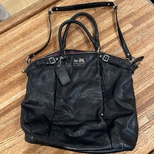 COACH Madison Lindsey Black Leather Satchel Handbag - Picture 1 of 14