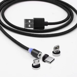 Magnetic 3 in 1 USB Charging Cable - Type C, For Iphone, Micro USB + Fast Charge - Picture 1 of 10