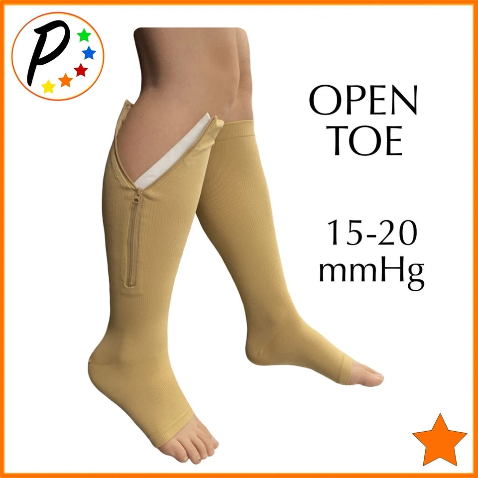 🟠 Presadee 15-20 mmHg Moderate Compression Leg Calf Veins Open Toe Zipper Socks - Image 1 of 1