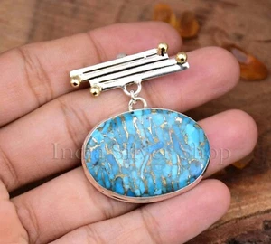 Blue Copper Turquoise Statement Pendant Handmade Silver Jewelry For Gift - Picture 1 of 5