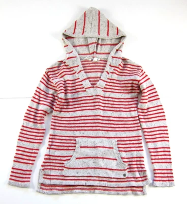 Suéter Grande ROXY Algodón Rojo Marfil Rayas Bolsillo con Capucha Cuello en V Manga Larga Foto 1 de 4