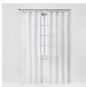 Threshold Sheer Curtain 54”W 84”L White Natural Edge Rod Through Rings Mountable - Picture 1 of 6