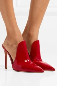 Sandalias de tacón alto para mujer Mules sandalias de charol punta puntiaguda zapatos sin cordones - Imagen 1 de 12