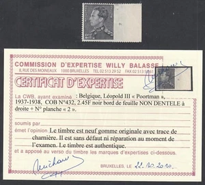 Bélgica 1936- MH. Mi. Nº: 428 X. Bel.Cat.Nr.: 432+Certificado (EB) AR-03692 - Imagen 1 de 4