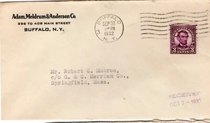 Sc# 600 Buffalo NY cc "Adam, Meldrum & Anderson Co" Sep 30 1932 violet - Picture 1 of 3