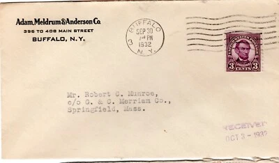Sc# 600 Buffalo NY cc "Adam, Meldrum & Anderson Co" Sep 30 1932 violet - Image 1 of 3