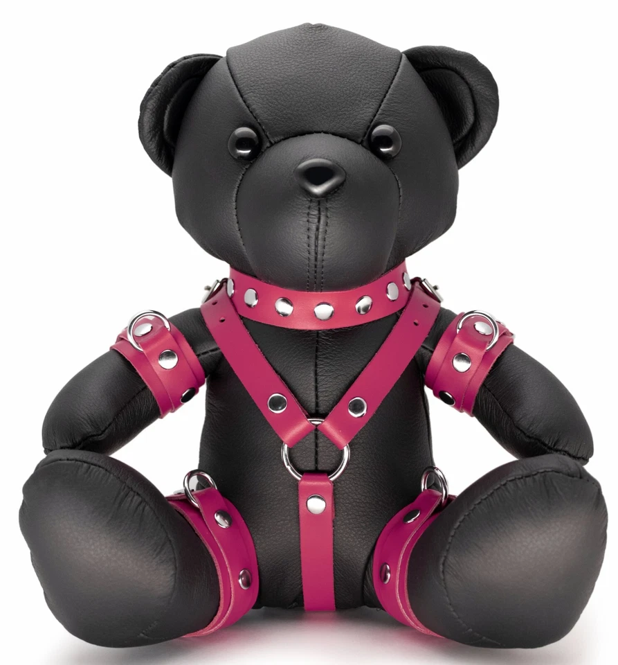 TULA-TOYS Eddy der BDSM Teddy Bondage Leder Fetisch Bär schwarz pink