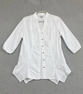 XCVI Mindset White M Lace Sleeve Top Stretch Cotton Boho Beach Coastal Cottage - Picture 1 of 13