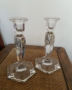 Candelabros vintage de vidrio prensado superpuestos de plata de ley - Imagen 1 de 9