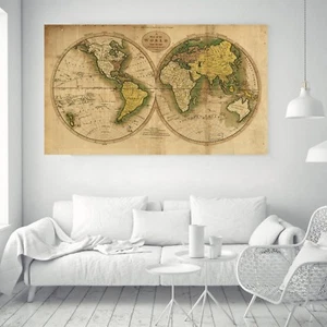 Huge Global Geography World Map Vintage Silk Canvas Poster Fabric Painting 86 - Picture 1 of 8