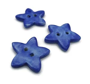 Blue Celestial Sewing Buttons, 3Pc Ceramic Button Star Shaped For Coat Or Jacket - Picture 1 of 6