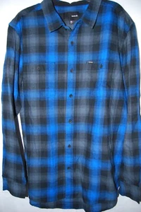 Hurley Mens Plaid Flannel Shirt Long Sleeve Collared Button Pockets Blue Size XL - Picture 1 of 11