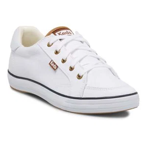 Keds Women's Center III Canvas Lace-Up Regular Sneakers, White/Navy Size Options - Picture 1 of 15