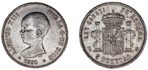 5 SILVER PESETAS / 5 PESETAS PLATA. DURO. MADRID ALFONSO XIII. 1892*. XF / EBC. - Imagen 1 de 1