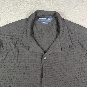 Abercrombie & Fitch Shirt Mens LT Black Camp Collar Seersucker Textured Cropped - Picture 1 of 8